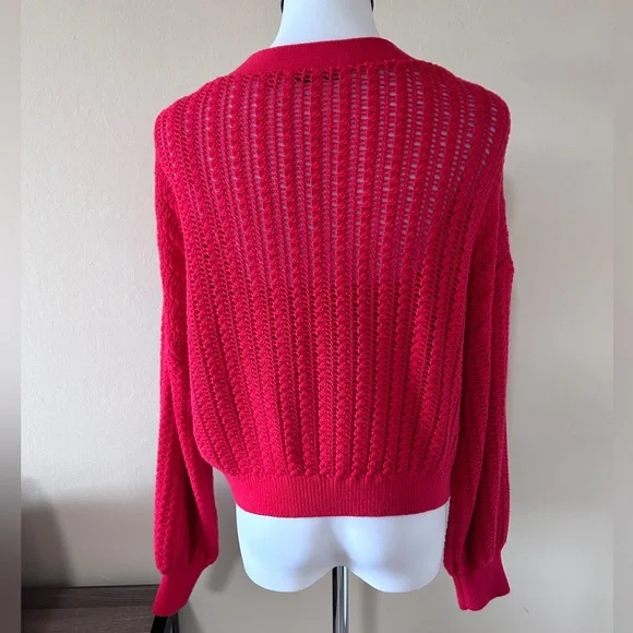 Alice + Olivia Windsor Deep V Slouchy Cable Knit Cardigan in Bright Poppy (red)